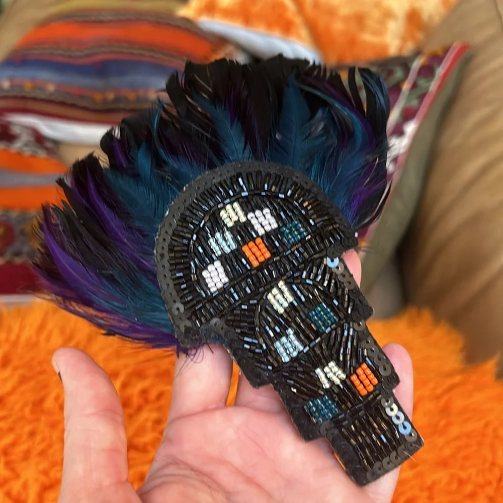 Vintage Laura Kranitz Art Deco Feathered & Beaded Barrette Hair Clip